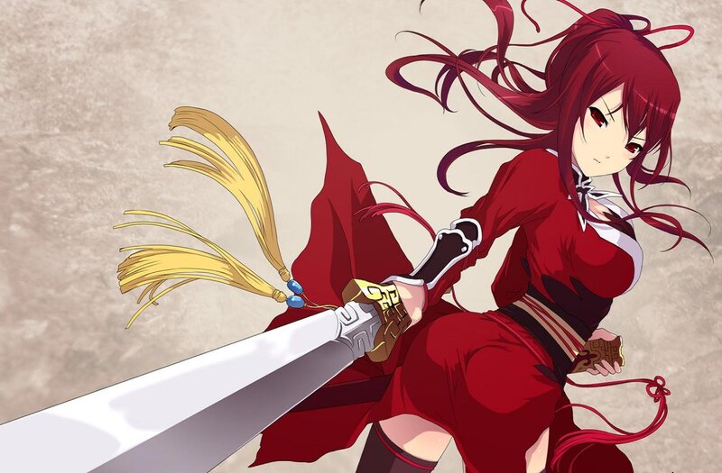 Red-haired Girl with Sword — Red, Dramatic, Anime, Tassel