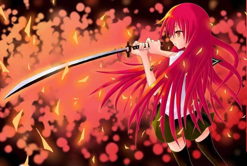 Red-haired Girl with Sword — Red, Dramatic, Anime