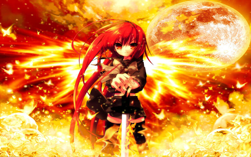 Red-haired Girl with Sword — Red, Dramatic, Night, Anime