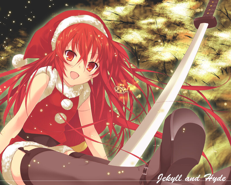 Red-haired Girl with Sword — Red, Dramatic, Night
