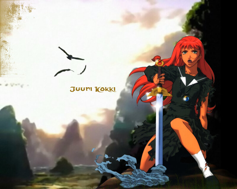 Red-haired Girl with Sword — Red, Dramatic, Sunset, Anime