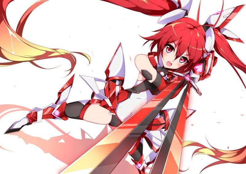 Red-haired Girl with Sword — Red, Dynamic, Anime, Mecha Armor