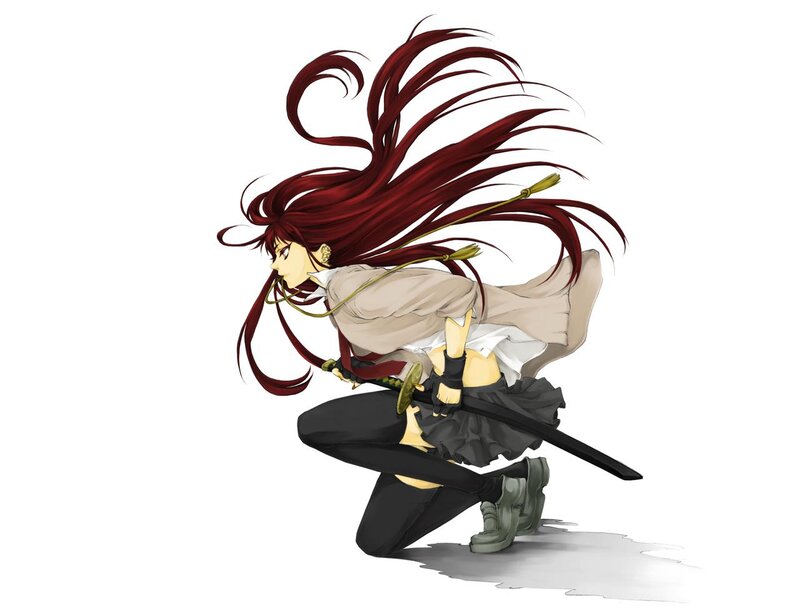 Red-haired Girl with Sword — Red, Dynamic, Anime