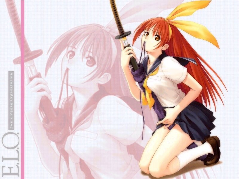 Red-haired Girl with Sword — White, Dramatic, Anime