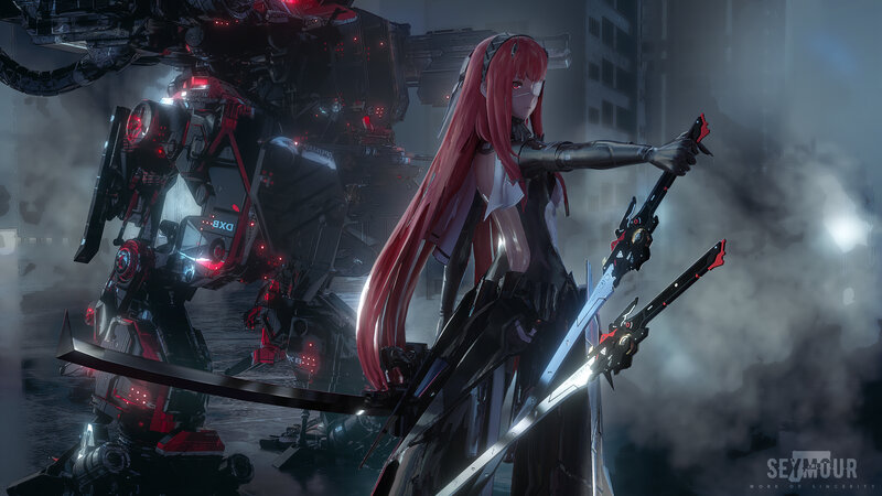 Red-haired Girl with Swords — Black