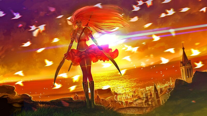 Red-haired Girl with Swords — Orange, Dramatic