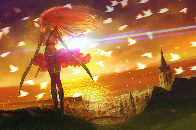 Red-haired Girl with Swords — Orange