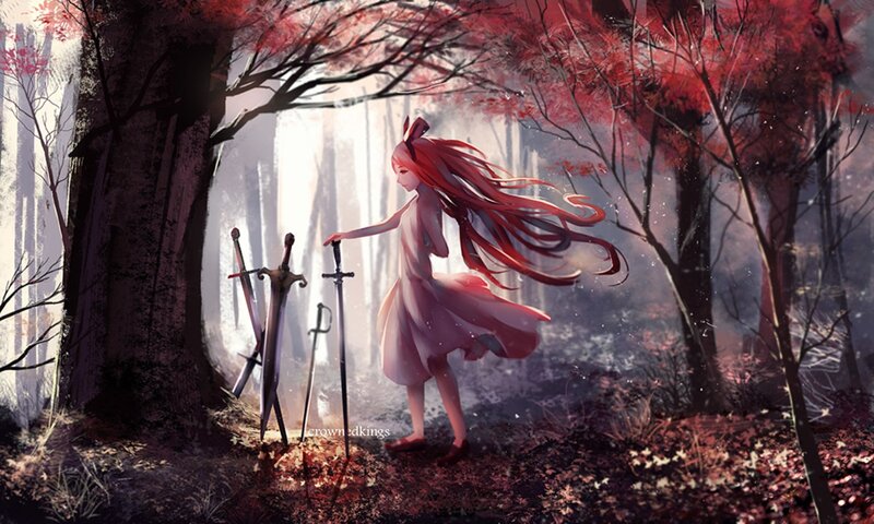 Red-haired Girl with Swords — Red, Serene