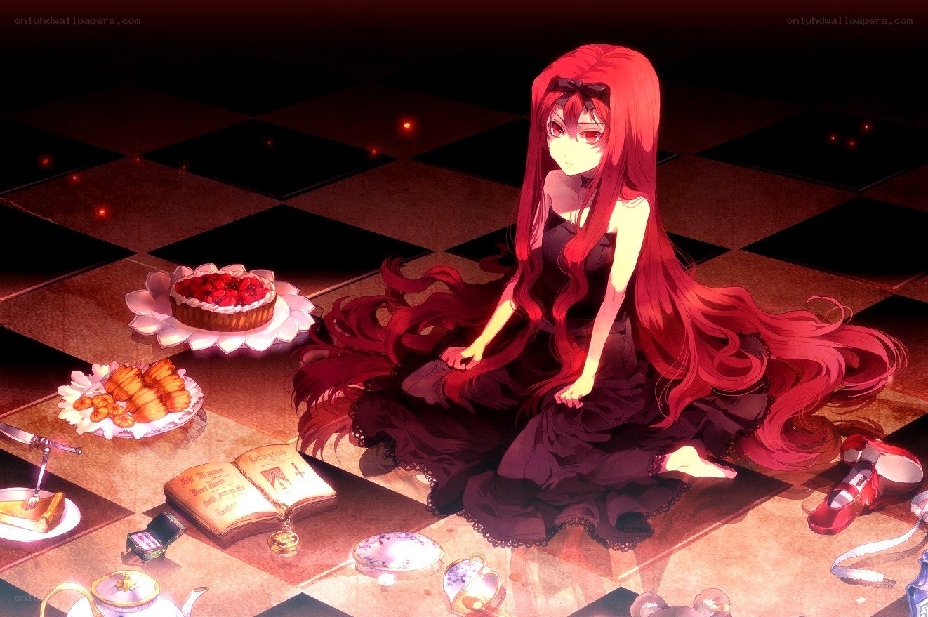 Red-haired girl with tea party