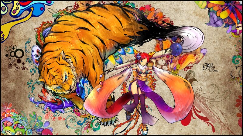Red-haired Girl with Tiger — Orange, Vibrant