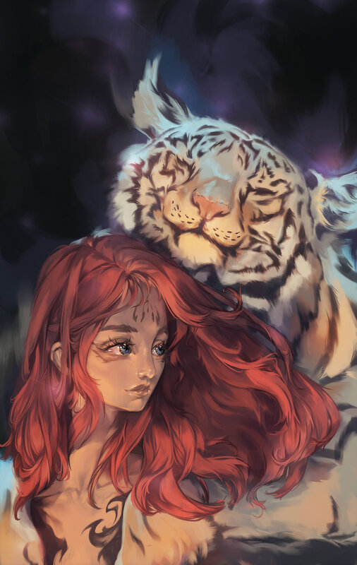 Red-haired Girl with Tiger — Red, Serene
