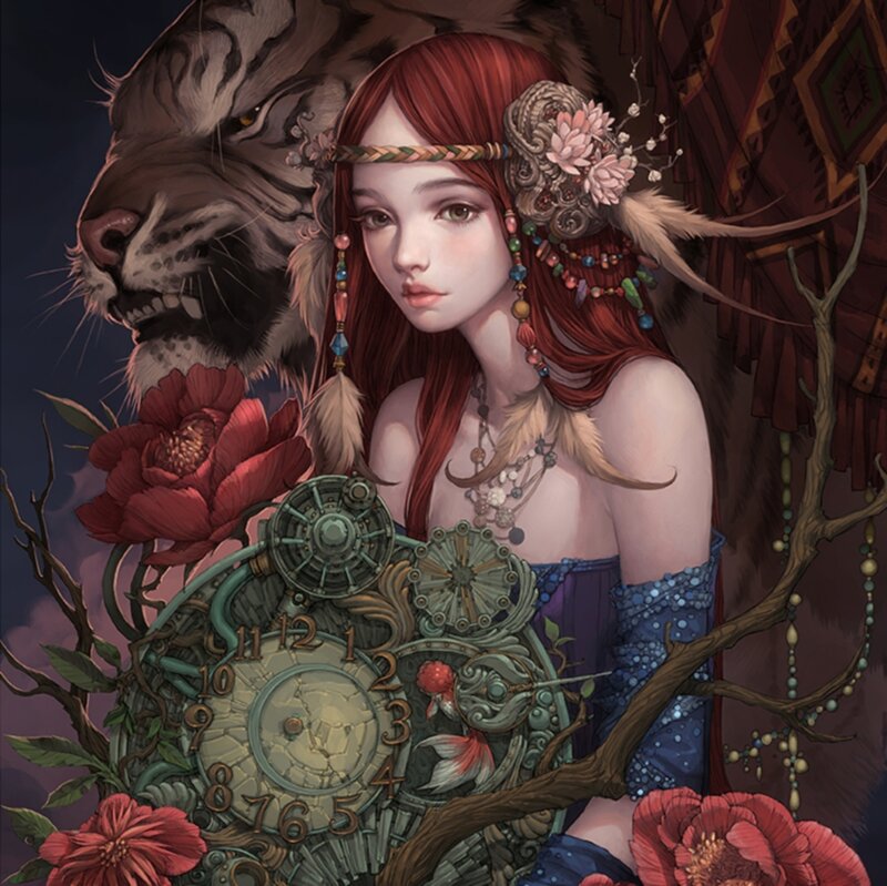 Red-haired Girl with Tiger — Red