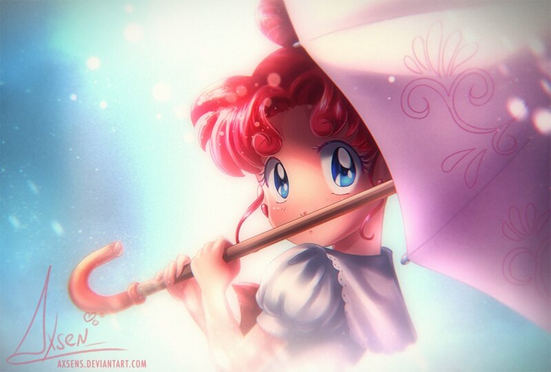 Red-haired Girl with Umbrella — Pink