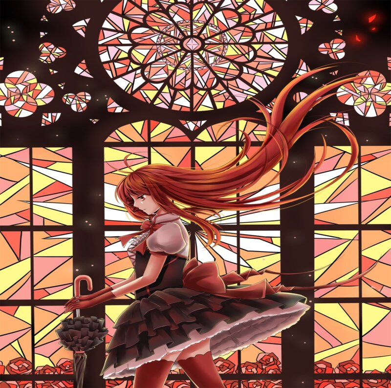 Red-haired Girl with Umbrella — Red, Dramatic, Sunset