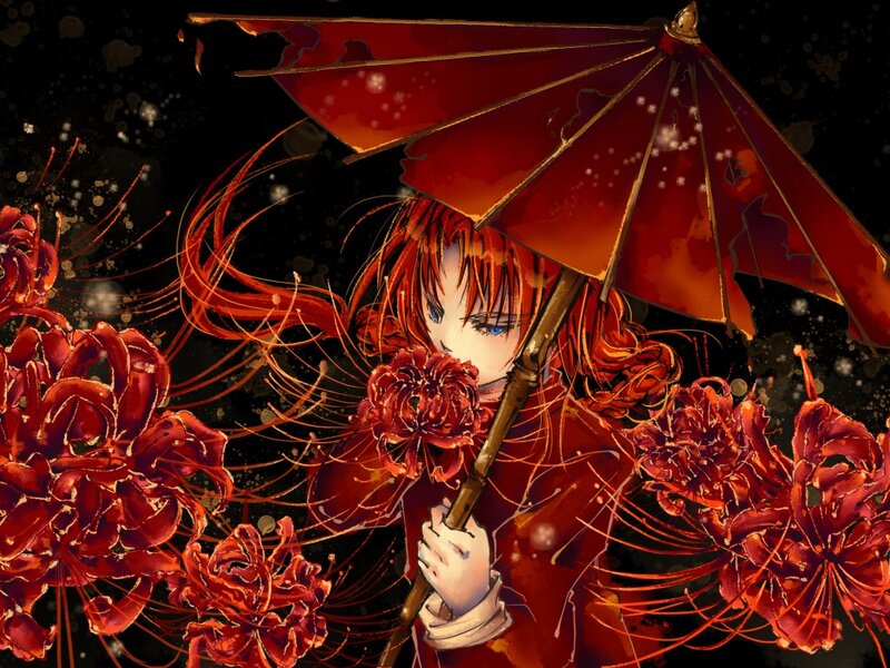 Red-haired Girl with Umbrella — Red, Dramatic