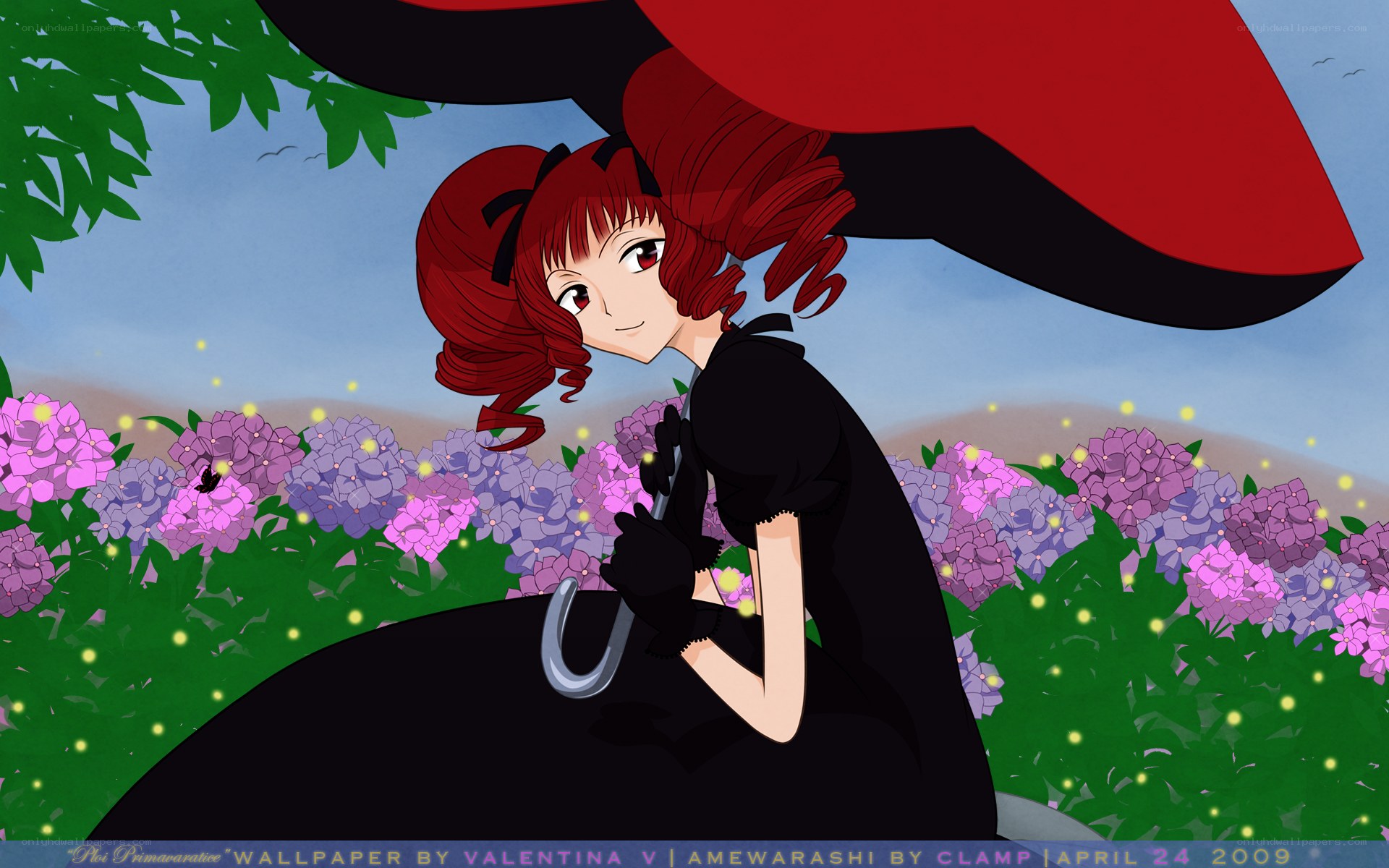 Red-haired girl with umbrella