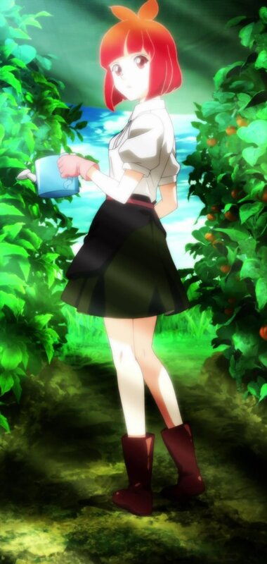 red-haired girl with watering can