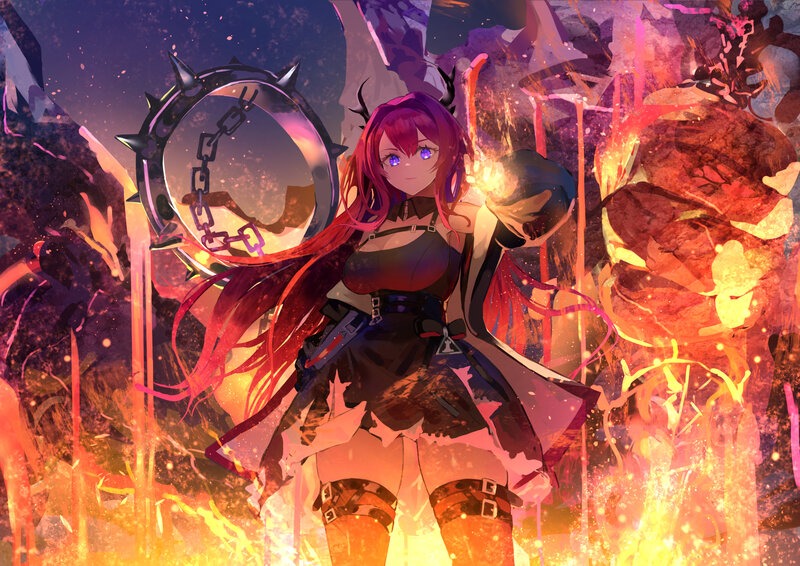 Red-haired Girl with Weapon — Purple, Dramatic
