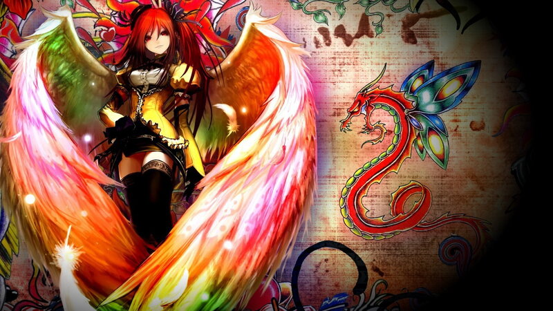 Red-haired Girl with Wings — Red, Dramatic, Anime, Dragon