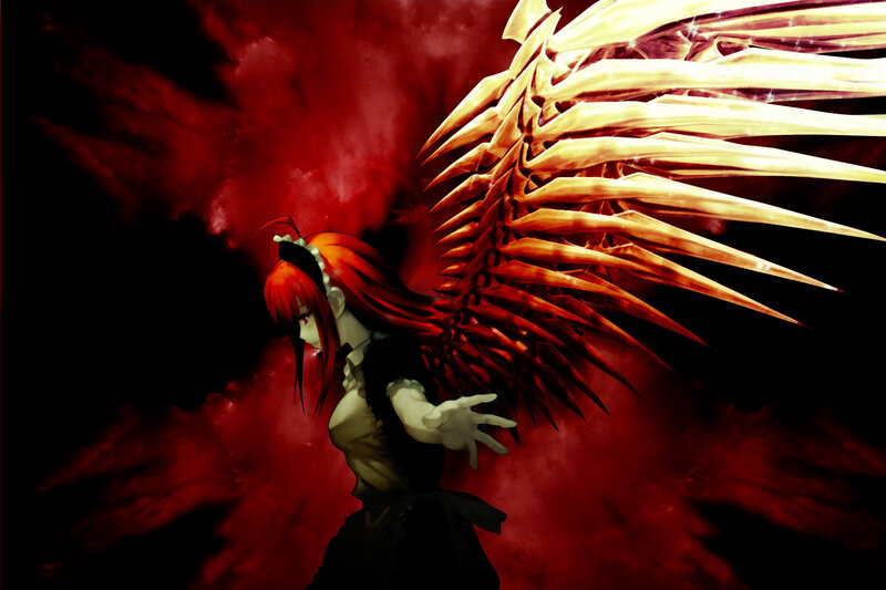 Red-haired Girl with Wings — Red, Dramatic, Anime