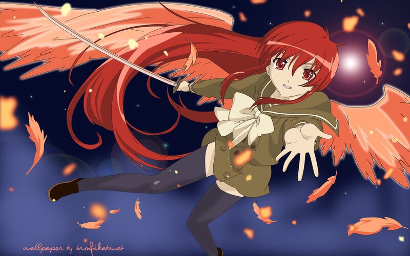 Red-haired Girl with Wings — Red, Dramatic, Night