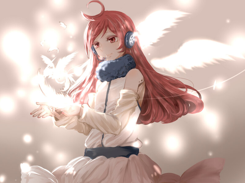 Red-haired Girl with Wings — White, Serene, Digital Art