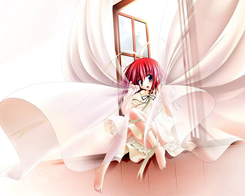 Red-haired Girl with Wings — White, Serene