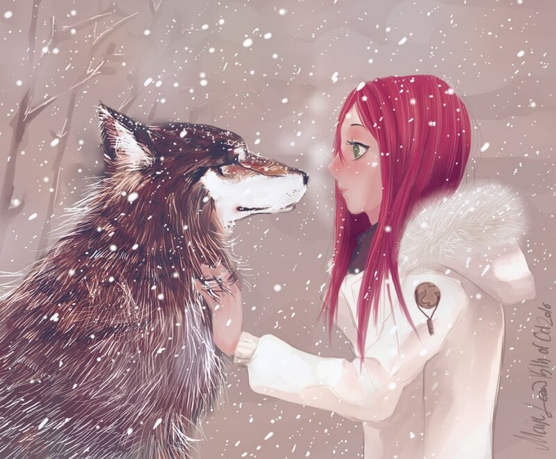 Red-haired Girl with Wolf