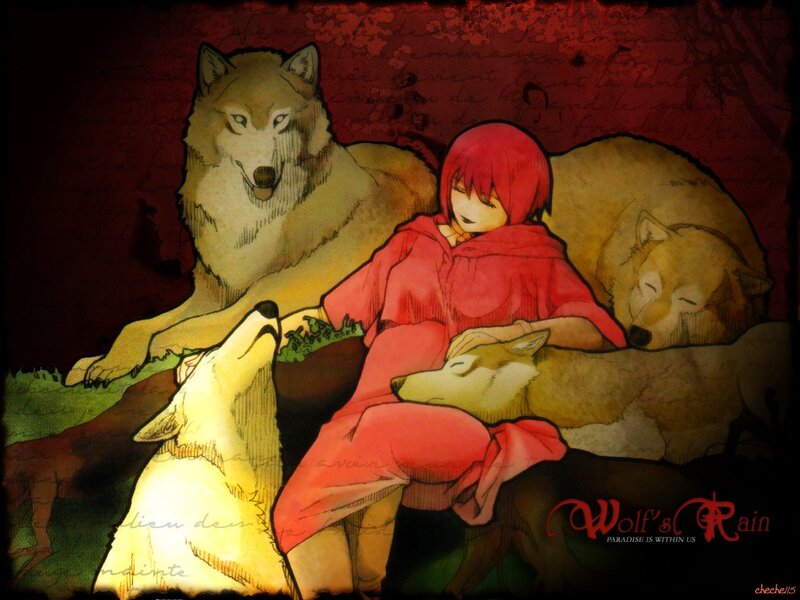 Red-haired girl with wolves