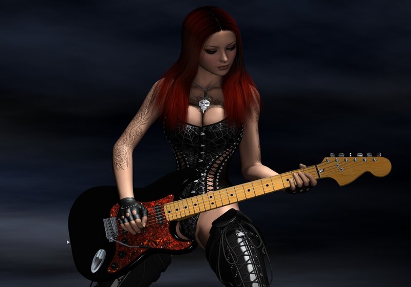 Red-haired guitarist in gothic attire