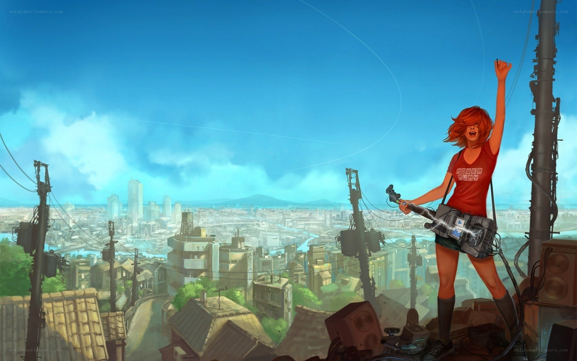 Red-haired guitarist on rooftop