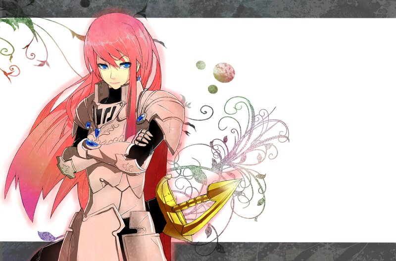 red-haired knight with golden weapon