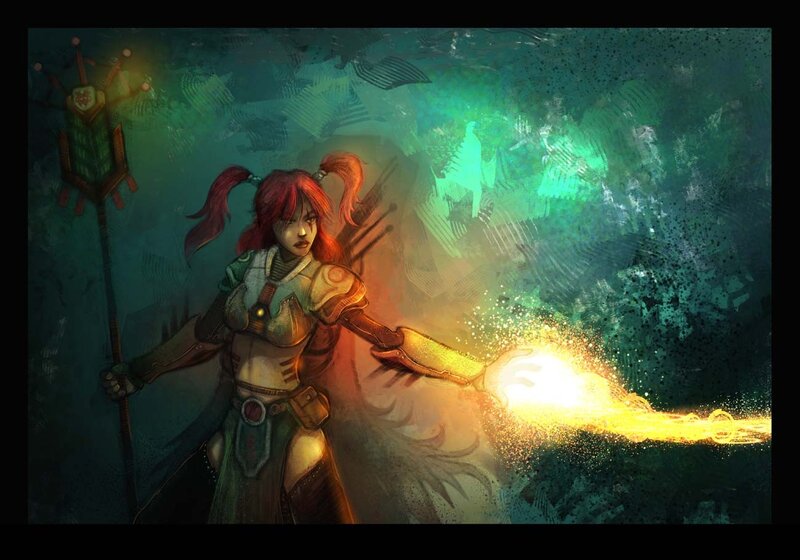 Red-haired mage casting spell
