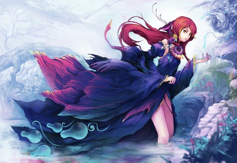 Red-haired mage in a flowing gown