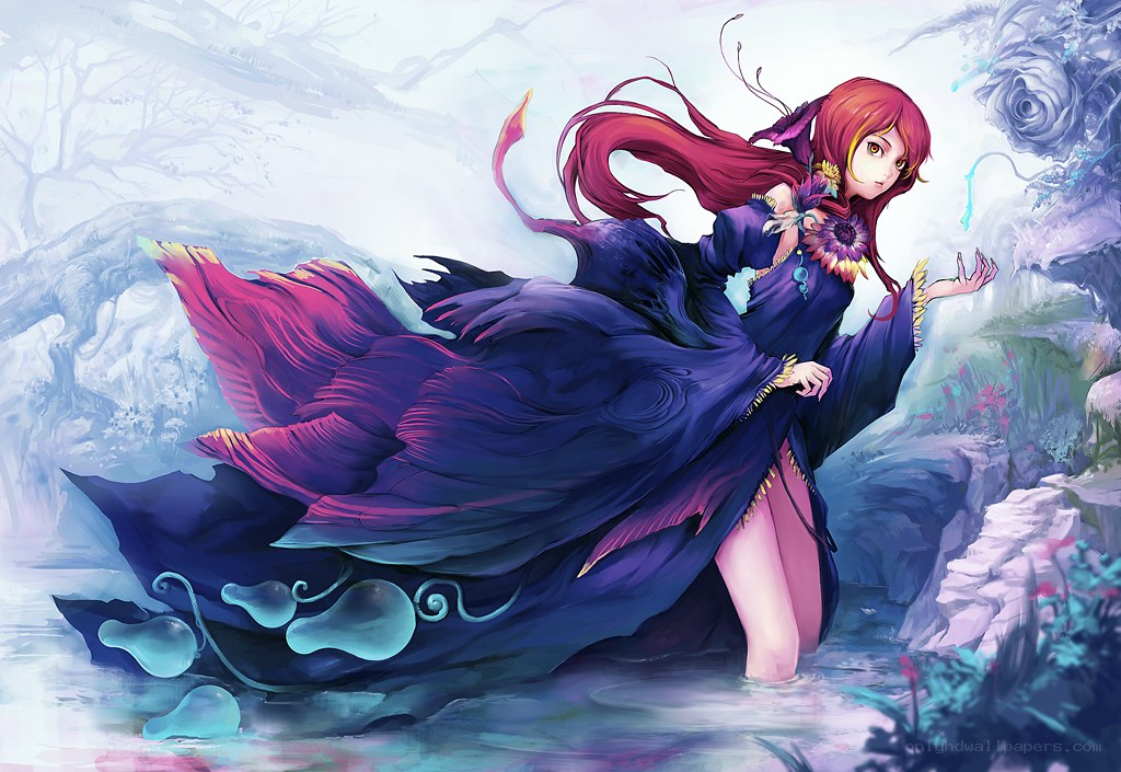 Red-haired mage in a flowing gown