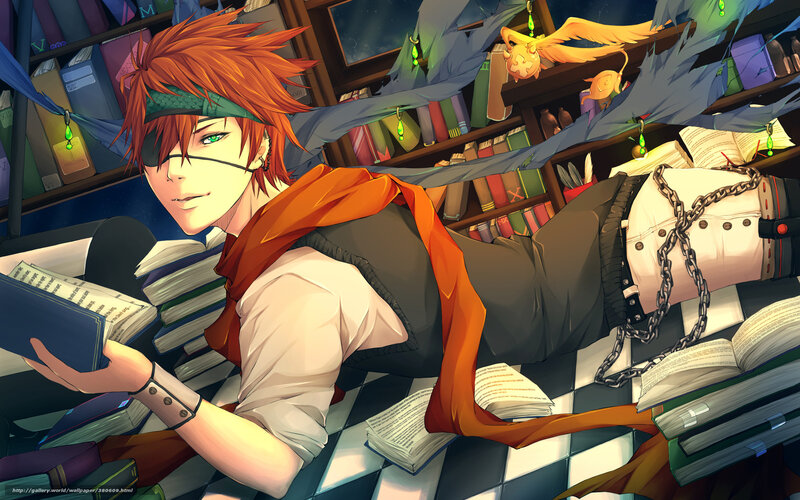 Red-haired mage reading in library