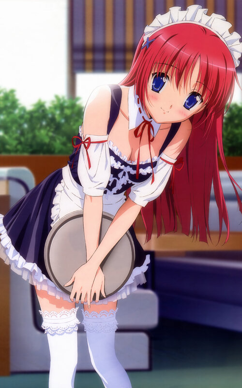 red-haired maid anime girl