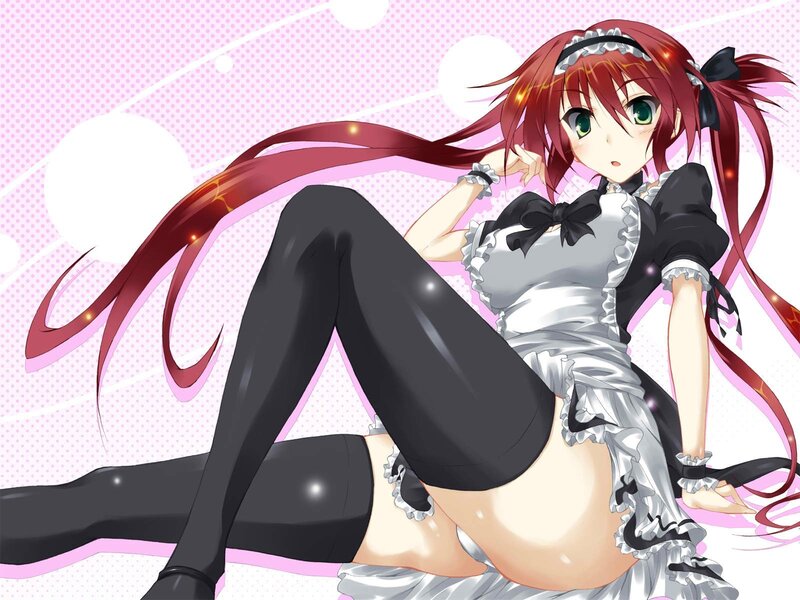 red-haired maid anime girl