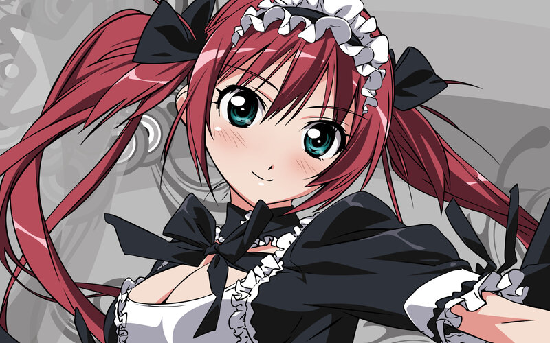 red-haired maid anime girl