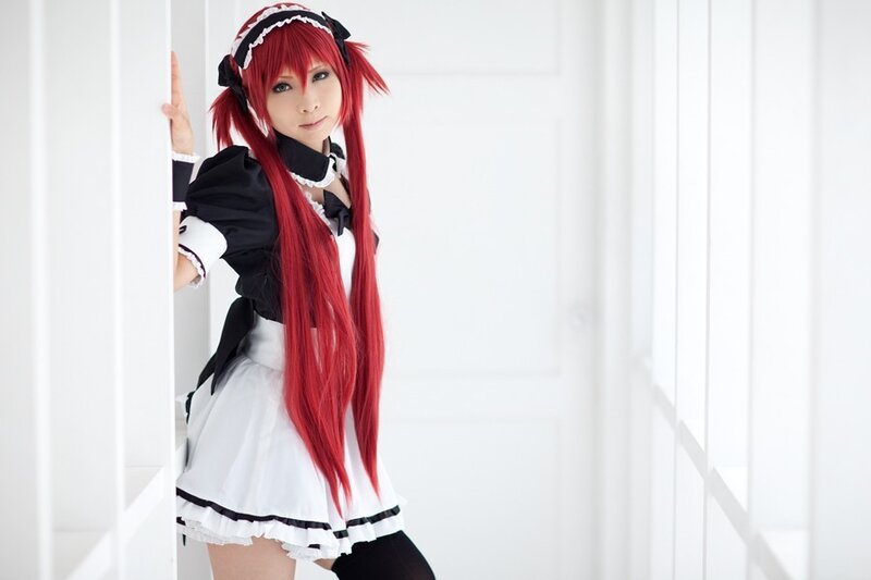 red-haired maid cosplayer