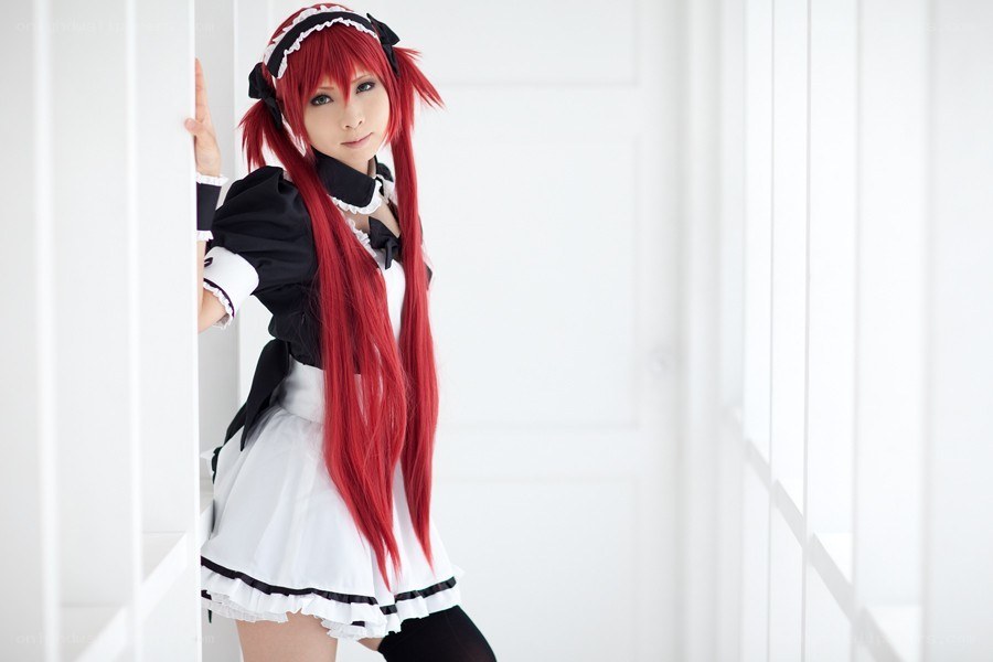red-haired maid cosplayer
