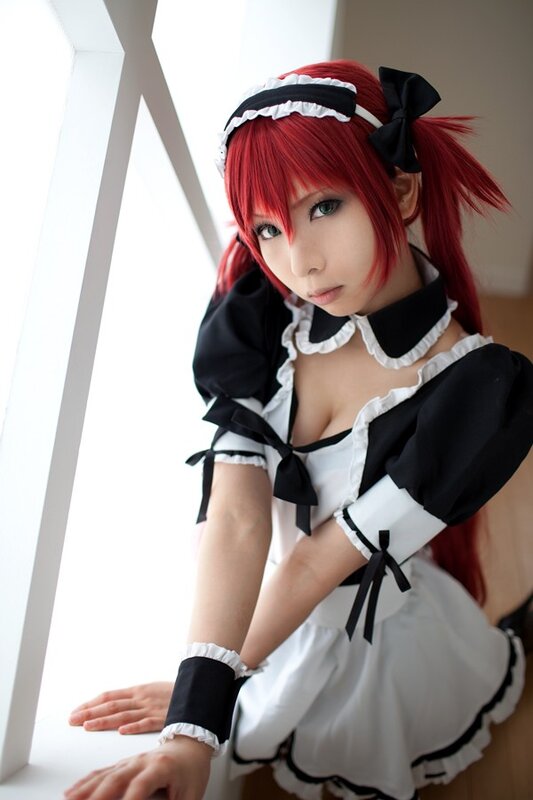 red-haired maid cosplayer
