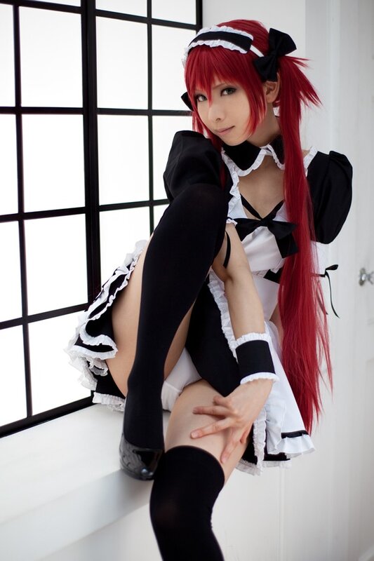 red-haired maid cosplayer
