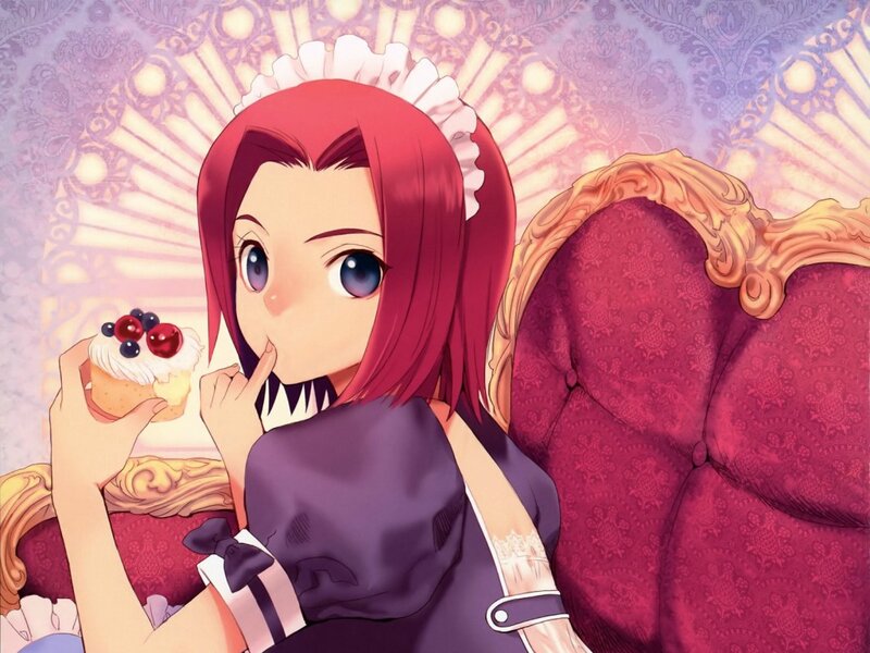 Red-haired Maid Eating Dessert