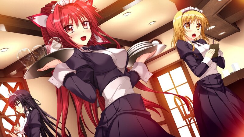 Red-haired Maid Holding Tray — Red