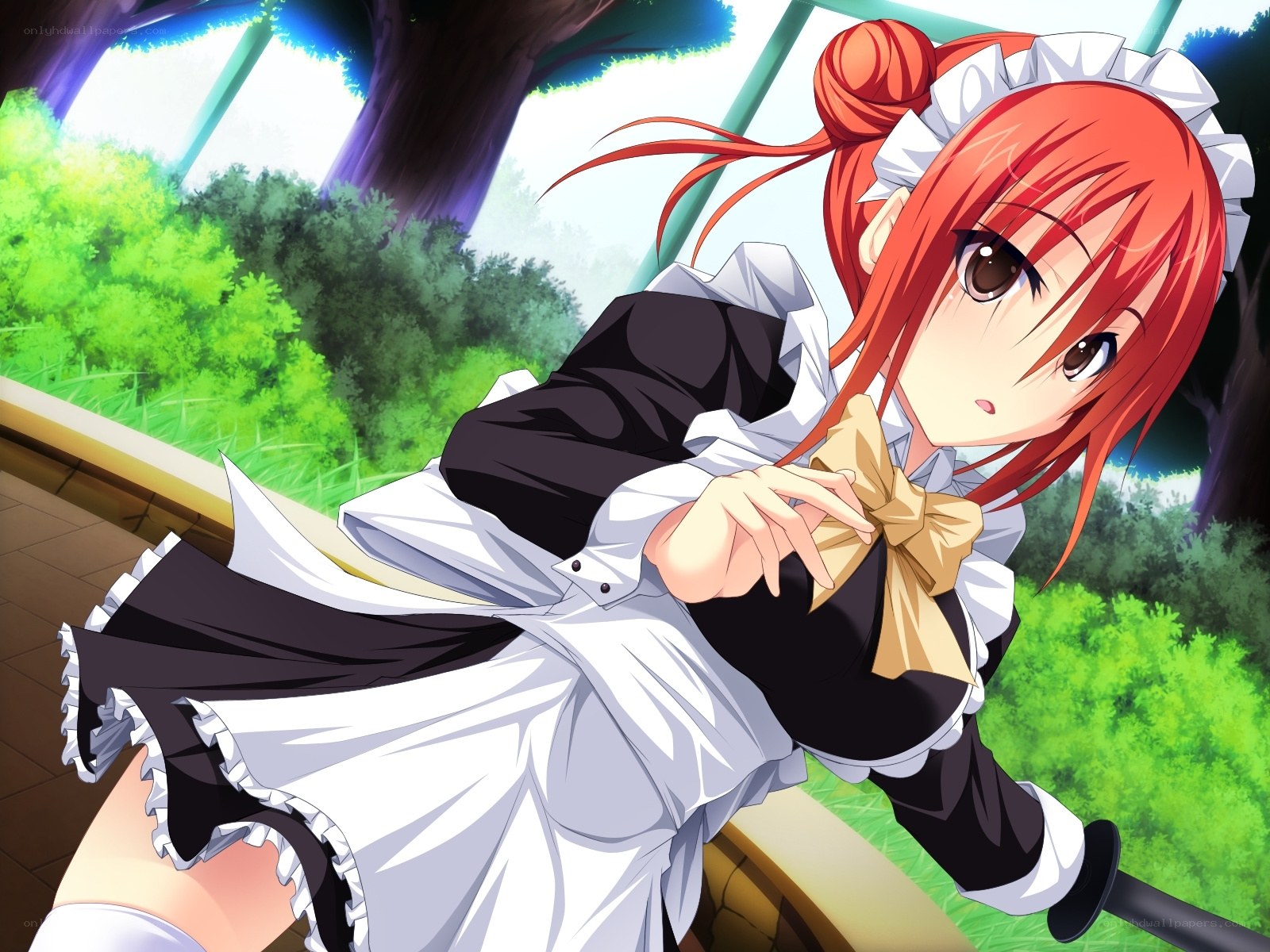 red-haired maid in garden