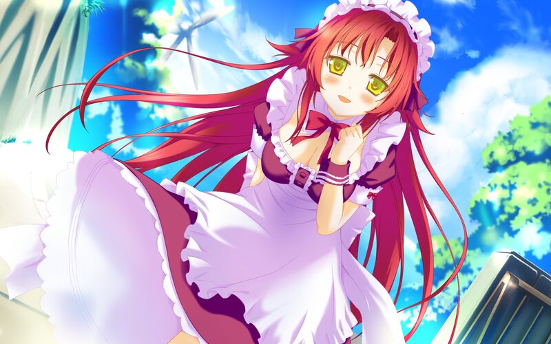 red-haired maid in sunny garden