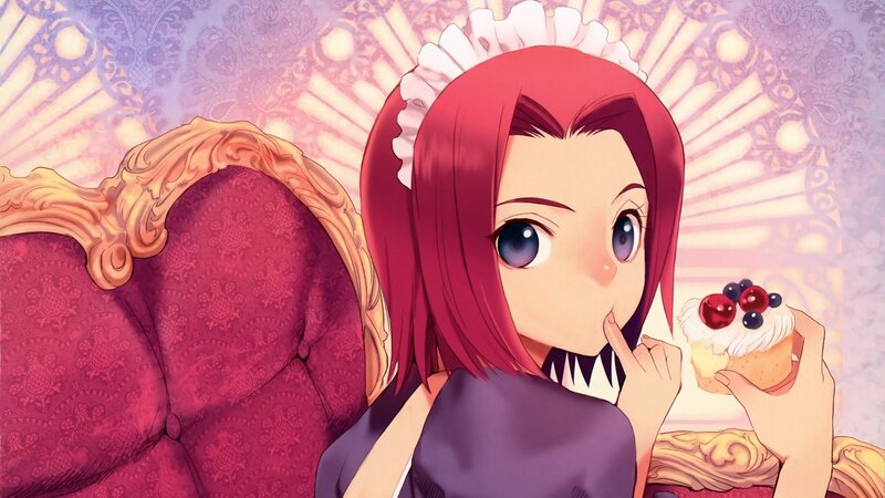 red-haired maid with cupcake