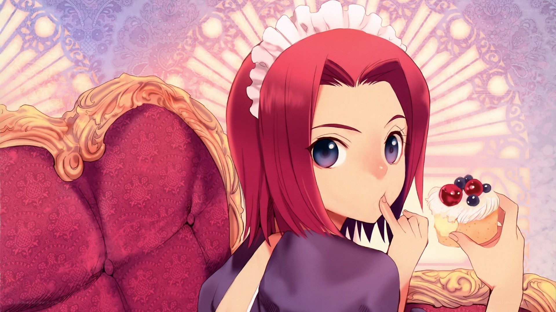 red-haired maid with cupcake