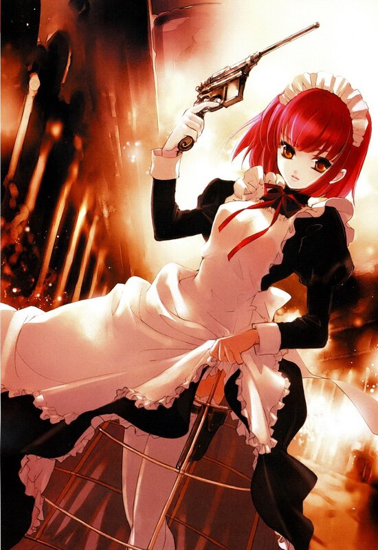 Red-haired maid with gun